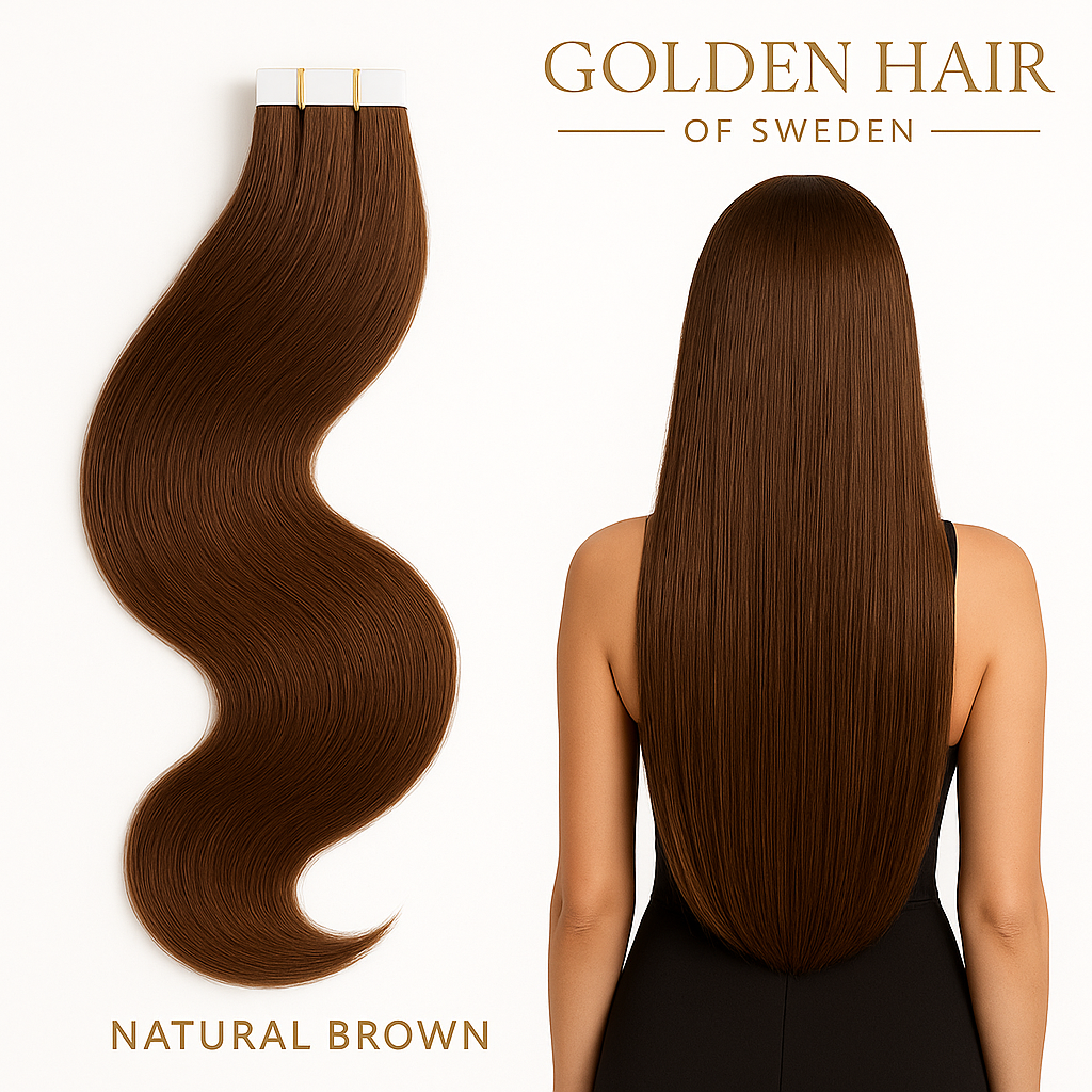 natural brown 100 % Remy tape extensions 50 cm